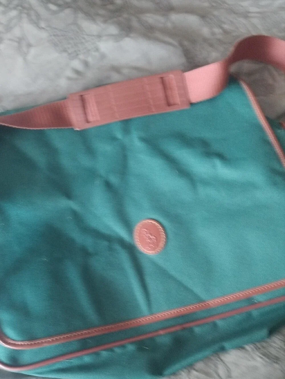 Green Canvas Crossbody Polo Ralph Lauren  Messenger Bag with Brown Trim